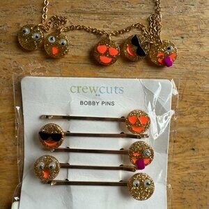 New - J.Crew/ CrewCuts - Matching Cute Emoji Necklace and 5 Emoji HairPins/Clips